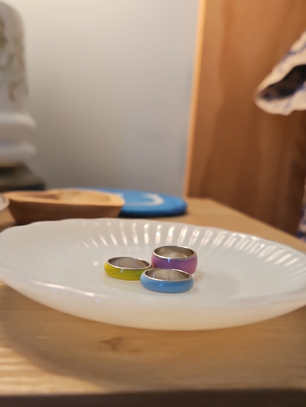 Pura Vida Trio Enamel Rings in Blue, Purple, and Yellow